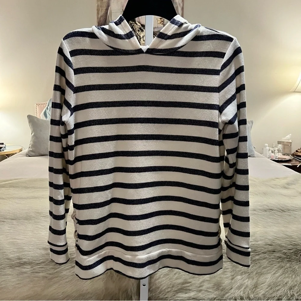 OLD NAVY Off White Navy Blue Striped Sailor Hoodie Pullover Long Sleeve XL